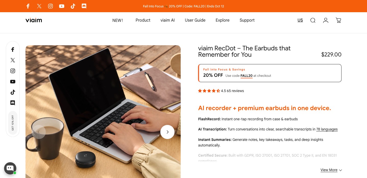 viaim AI Recording Earbuds banner